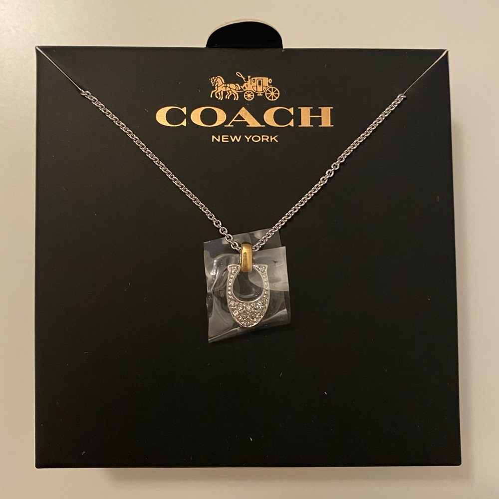 COACH silver gold signature pendant necklace